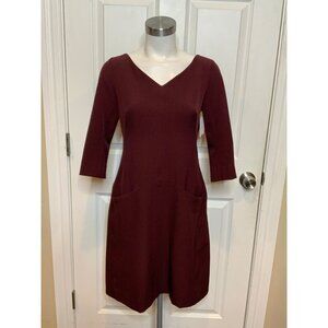 M.M. LaFleur Plum Purple V-Neck 3/4 Sleeve Shift Dress W/ Pockets, Size 6